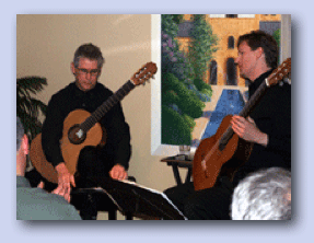 Bruce Paine and Rex Button playing guitar duets at Torbay house concert Bruce Paine and Rex Button playing guitar duets at Torbay house concert