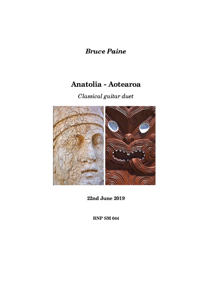 Picture of sheet music title page for classical guitar duet "Anatolia - Aotearoa".